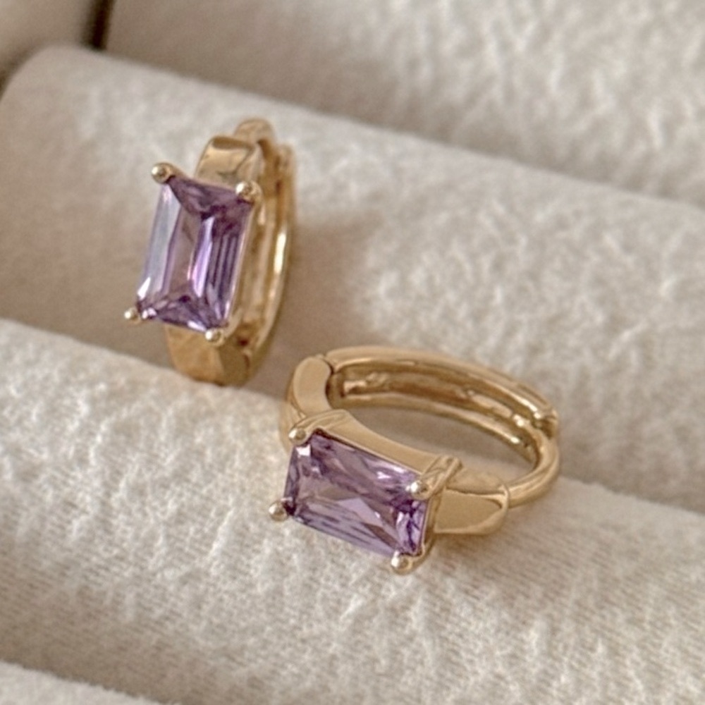 Last 1 🔥 14K Gold Mini Huggie Hoops | Light Purple Crystal | Water Resistant